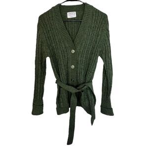 Vintage Sears Forrest Green Button Up Cardigan With Belt